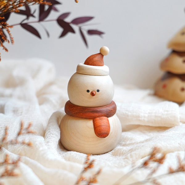 Wooden Snowman Christmas Decoration - Solid Wood Holiday Figurine - 2 Styles