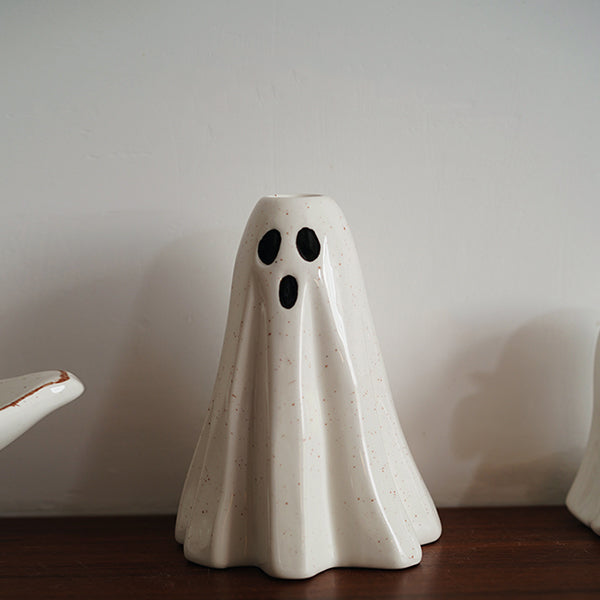 Ceramic Ghost Candle Holder - Nordic Cute Halloween Decor - Glazed Off-White Design - Festive Home Decoration - Cozy Autumn Ambience