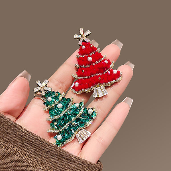 Crystal Christmas Tree Brooch - Festive Holiday Jewelry - 4 Styles