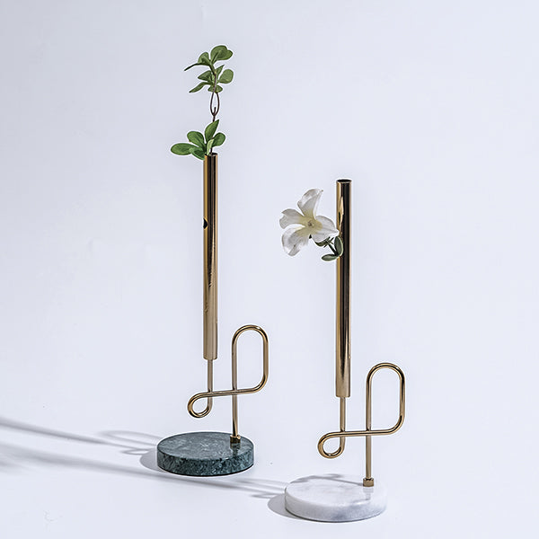 Luxury Modern Flower Vase - Marble & Iron - Minimalist Gold Design - Two Styles - Elegant Home Decor