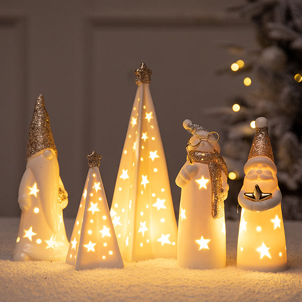 Ceramic Christmas Light-Up Figurines - Festive Holiday Decor - 4 Charming Designs - Glowing Ornament Set - High-Quality Ceramic