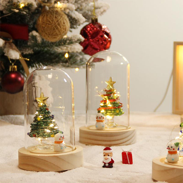 Glass Dome Christmas Table Ornament - Light-Up Wooden Base Decor - Santa and Tree Options - Holiday Gift Decoration