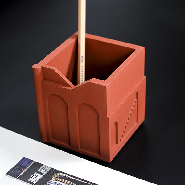 Concrete Pen Holder - Minimalist Desk Organizer - Durable Cement Material - Two Color Options