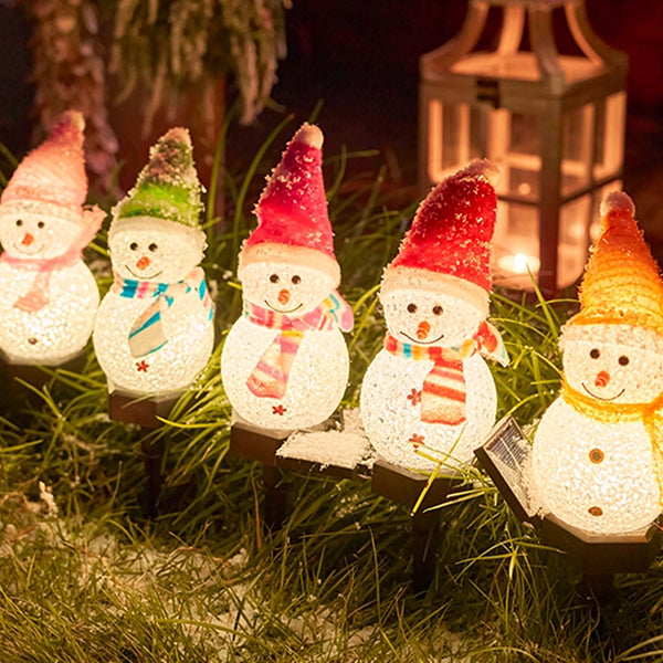 Solar Snowman Garden Lights - Waterproof PVC Outdoor Pathway Decor - Auto On/Off Solar Charging - 5 Hat Colors for Christmas Decoration