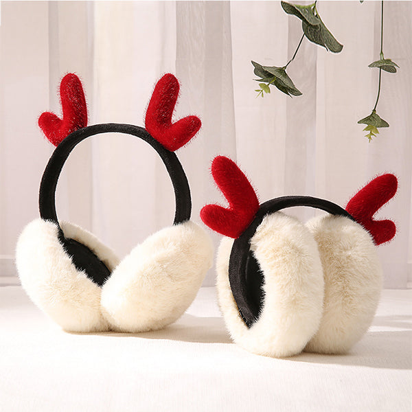 Foldable Reindeer Antler Earmuffs - Soft Plush Material - Compact Design - 3 Styles Available