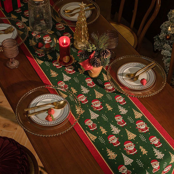Christmas Table Runner - Cotton Linen Blend with Tassels - Four Festive Styles and Sizes - Holiday Dining Decoration