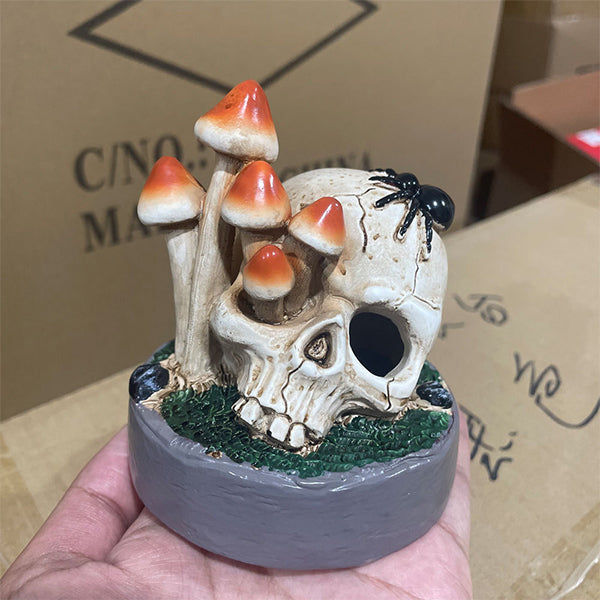 Halloween Skull Mushroom Lamp - Resin Tabletop Decoration - Distressed Gothic Ornament - Spooky Home Accent - Haunted Holiday Decor