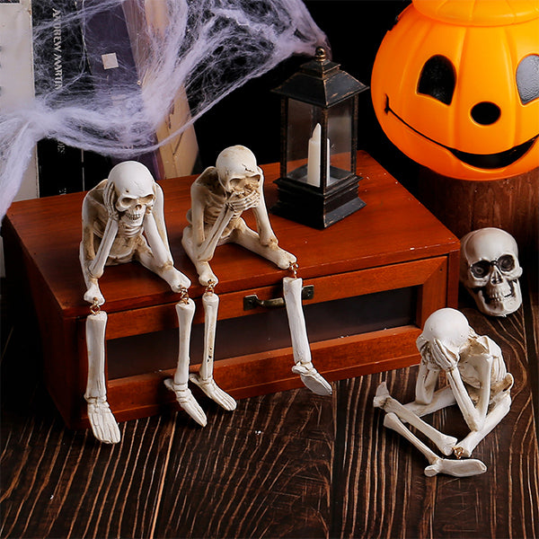 Halloween Resin Skeleton Figurines - Dangling Leg Ornaments -  Gothic Tabletop Decor - Spooky Holiday Gift