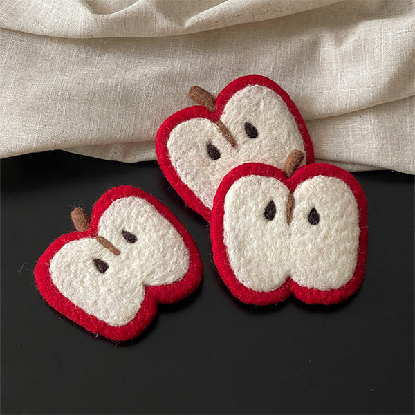 Wool Felt Apple Coasters - 3 Piece Set - Handmade Absorbent Christmas Drink Mats - Holiday Table Decoration