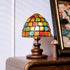 French Vintage Stained Glass Table Lamp - Mediterranean Style - White Ash Wood Base - Resin and Metal Details - Retro Bedside Light
