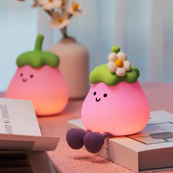 Eggplant Sleep Lamp - Silicone Material - Adjustable Brightness Levels - Cute Bedroom Night Light - Adorable Kids' Room Decor