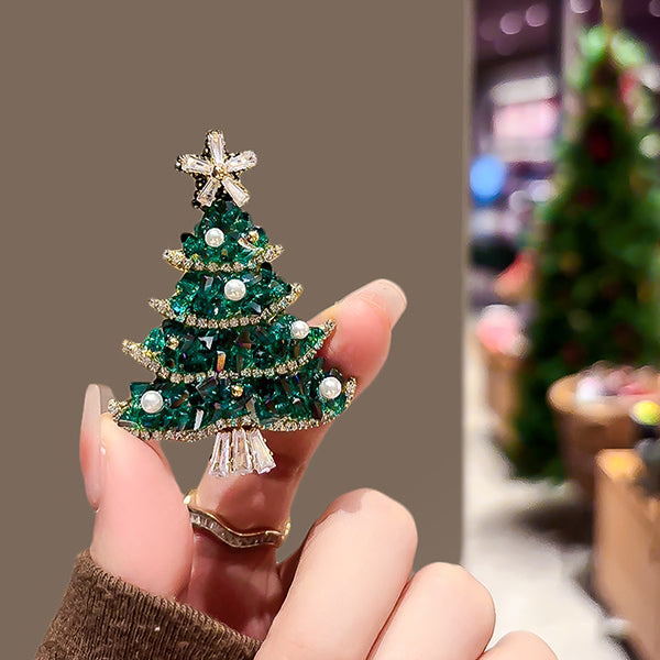 Crystal Christmas Tree Brooch - Festive Holiday Jewelry - 4 Styles