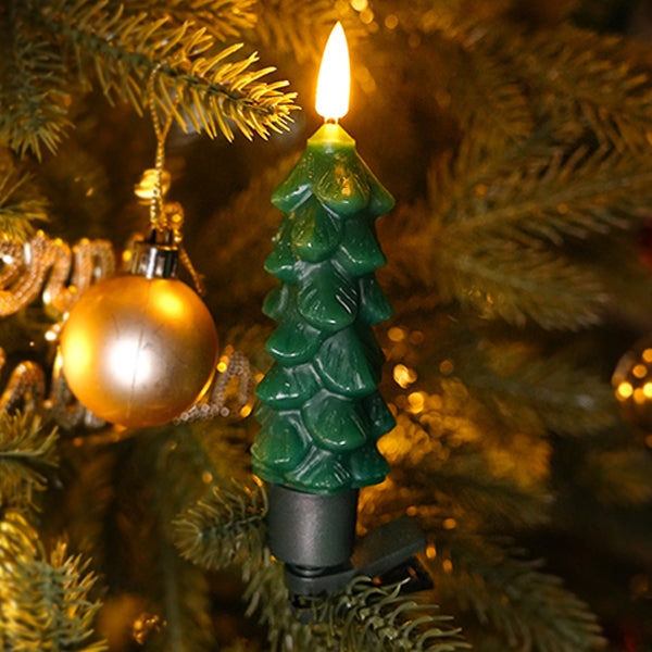 LED Pine Tree Electronic Candle - Paraffin Wax Christmas Decoration - Short Medium Tall - Battery Powered - Festive Holiday Lighting