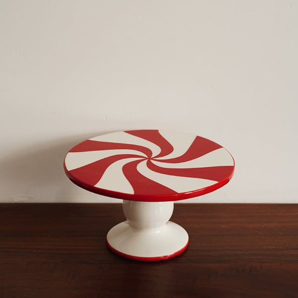Hand Painted Christmas Cake Stand - Ceramic High Footed Plate - Festive Candy Color Design - Santa Candy and Cane Styles - Holiday Dessert Display Plate