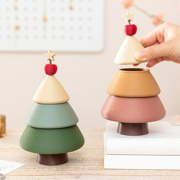 Christmas Tree Jewelry Storage Box - Double Layer Organizer - Eco-friendly PLA and Flocked Finish - Forest Green and Cinnamon Brown - Holiday Gift for Women