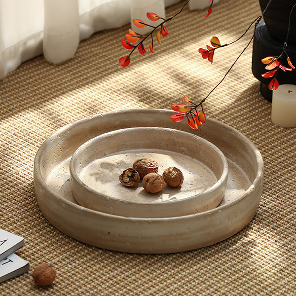 Wabi Sabi Style Geometric Round Tray - Cement Decorative Plate for Candles and Home Décor - Minimalist Coffee Table Accent - Two Size Options