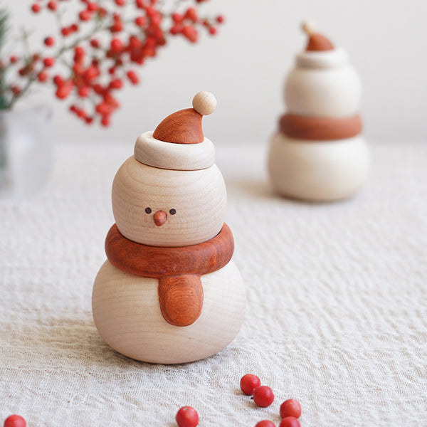 Wooden Snowman Christmas Decoration - Solid Wood Holiday Figurine - 2 Styles