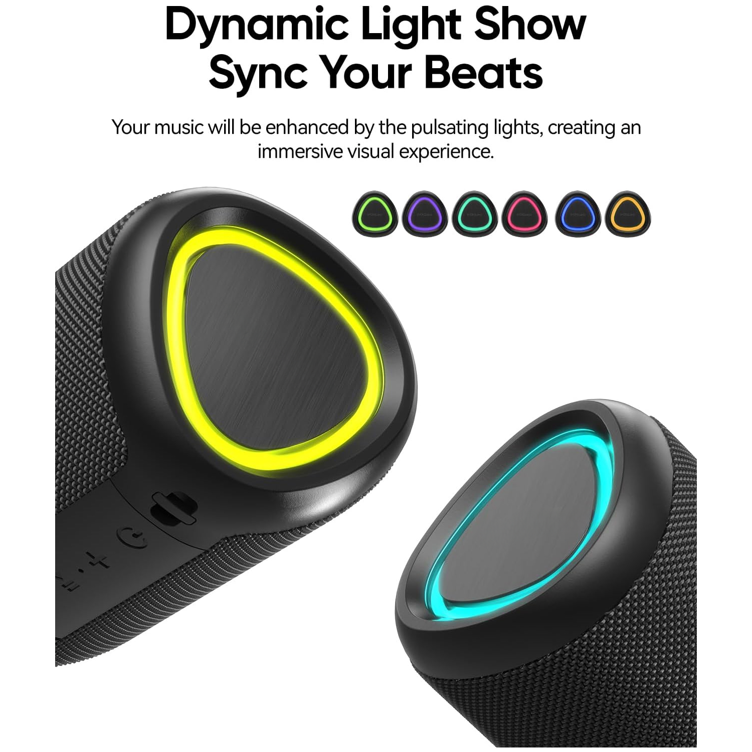 Portable Bluetooth Speaker - 10W Stereo Output - LED Light Show - Outdoor Mesh Design - Black