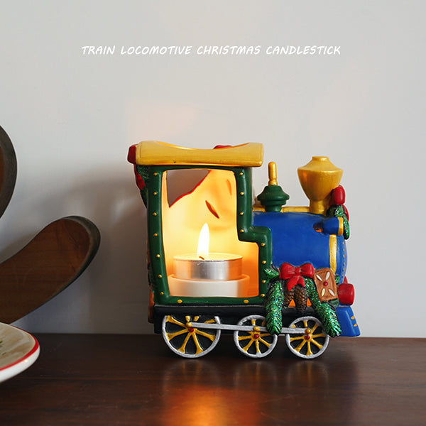 Santa Train Ceramic Candle Holder - Hand-Painted Christmas Decor - Festive Table Centerpiece - Holiday Gift Ornament