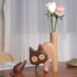 Fluffy Cat Wooden Vase – Artistic Solid Wood Flower Holder