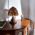 French Vintage Stained Glass Table Lamp - Mediterranean Style - White Ash Wood Base - Resin and Metal Details - Retro Bedside Light
