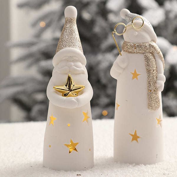 Ceramic Christmas Light-Up Figurines - Festive Holiday Decor - 4 Charming Designs - Glowing Ornament Set - High-Quality Ceramic