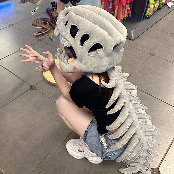 Plush Dinosaur Skeleton Headgear - Halloween Costume Hat - Adult and Kids Sizes - Soft Plush Material - Fun Cosplay Party Accessory