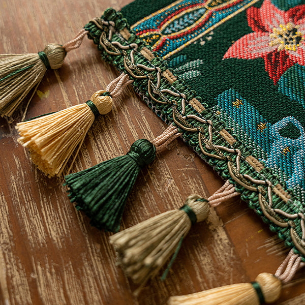 Christmas Table Runner - Cotton Linen Blend with Tassels - Four Festive Styles and Sizes - Holiday Dining Decoration