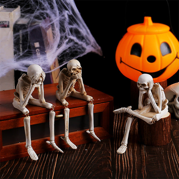 Halloween Resin Skeleton Figurines - Dangling Leg Ornaments -  Gothic Tabletop Decor - Spooky Holiday Gift