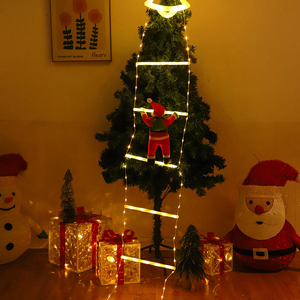LED Santa Bell Ladder Light - 12 Rung 10.5ft Christmas Decoration - Warm White and Multicolor Options - USB Powered Indoor Outdoor Holiday Light