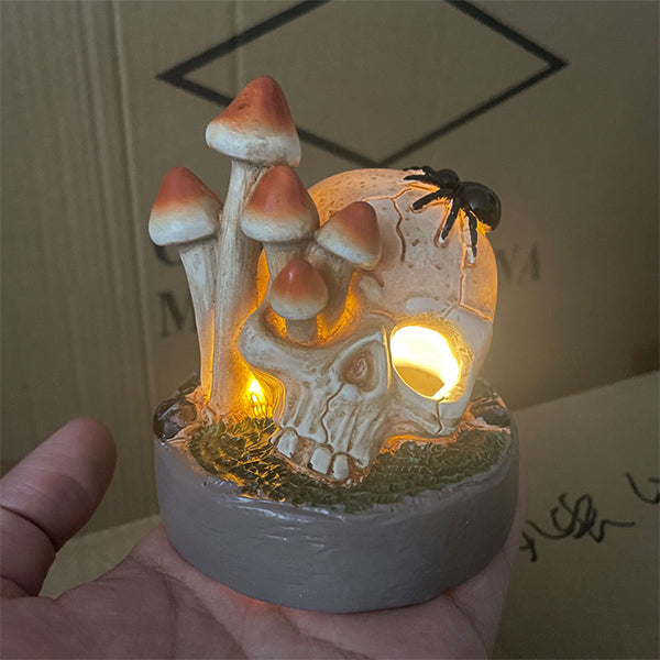 Halloween Skull Mushroom Lamp - Resin Tabletop Decoration - Distressed Gothic Ornament - Spooky Home Accent - Haunted Holiday Decor