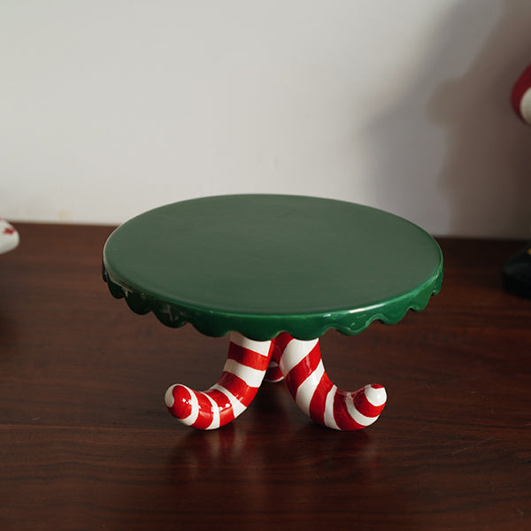 Hand Painted Christmas Cake Stand - Ceramic High Footed Plate - Festive Candy Color Design - Santa Candy and Cane Styles - Holiday Dessert Display Plate
