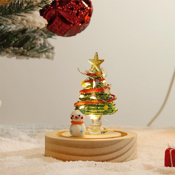 Glass Dome Christmas Table Ornament - Light-Up Wooden Base Decor - Santa and Tree Options - Holiday Gift Decoration