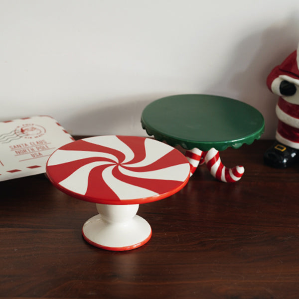 Hand Painted Christmas Cake Stand - Ceramic High Footed Plate - Festive Candy Color Design - Santa Candy and Cane Styles - Holiday Dessert Display Plate