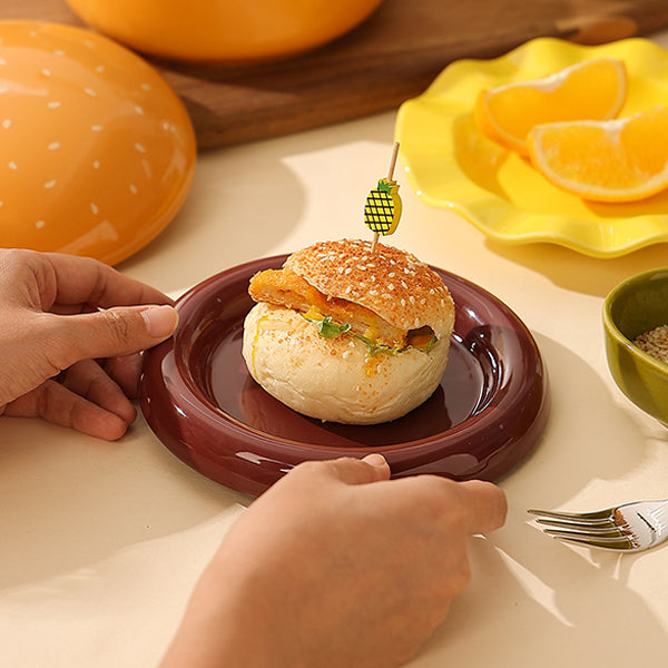 Ceramic Burger Bowl and Plate Set - Fun Tableware Design - Durable Ceramic Material - Great for Serving or Gifting