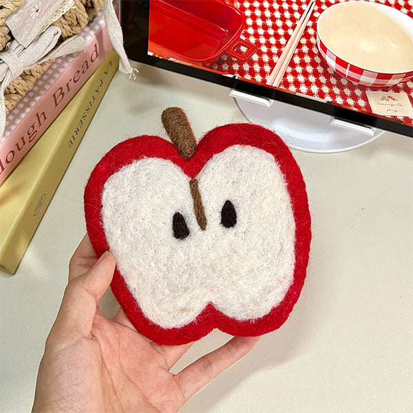 Wool Felt Apple Coasters - 3 Piece Set - Handmade Absorbent Christmas Drink Mats - Holiday Table Decoration