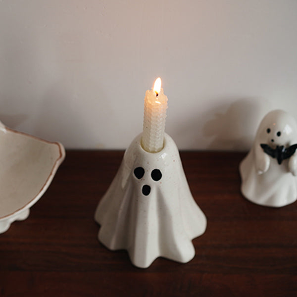 Ceramic Ghost Candle Holder - Nordic Cute Halloween Decor - Glazed Off-White Design - Festive Home Decoration - Cozy Autumn Ambience