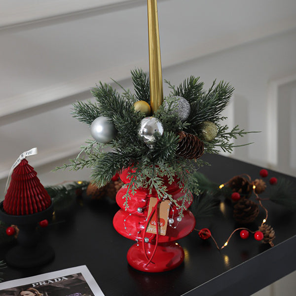 Ceramic Christmas Tree Vase - Festive Table Centerpiece - Red Green Light Green - Large and Small Holiday Decoration