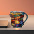 3D Painted Book Glass Mug - Handcrafted Stacked Book Design - Colorful Art Style