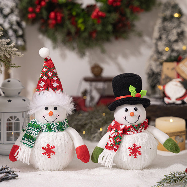 Glowing Snowman Doll Figurine - Christmas Light-Up Decoration - Fabric PVC LED Ornament - Pointed Hat and Top Hat Styles