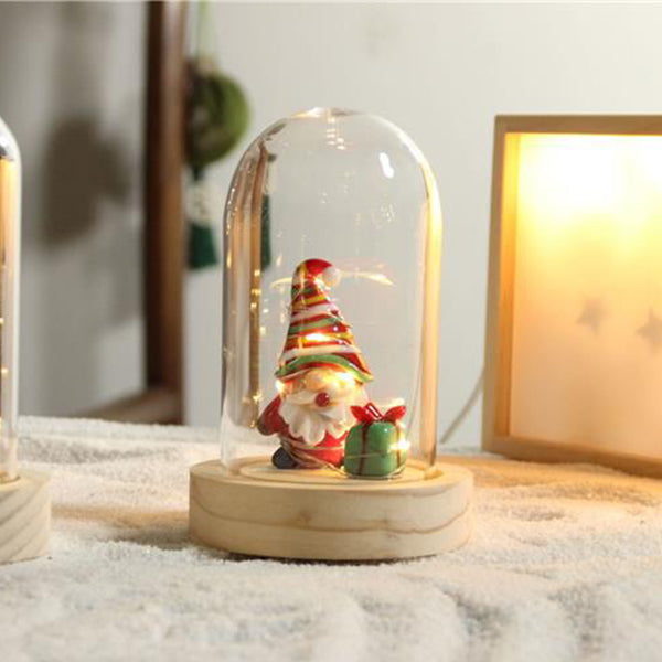 Glass Dome Christmas Table Ornament - Light-Up Wooden Base Decor - Santa and Tree Options - Holiday Gift Decoration