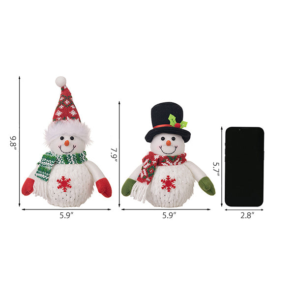 Glowing Snowman Doll Figurine - Christmas Light-Up Decoration - Fabric PVC LED Ornament - Pointed Hat and Top Hat Styles
