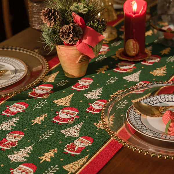 Christmas Table Runner - Cotton Linen Blend with Tassels - Four Festive Styles and Sizes - Holiday Dining Decoration