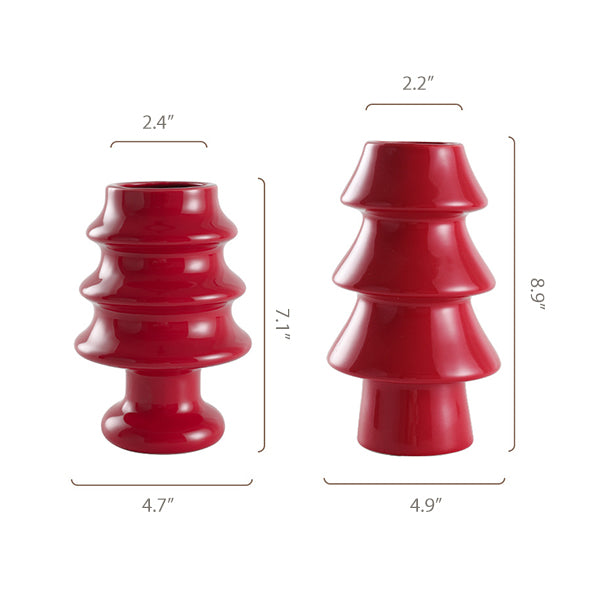 Ceramic Christmas Tree Vase - Festive Table Centerpiece - Red Green Light Green - Large and Small Holiday Decoration