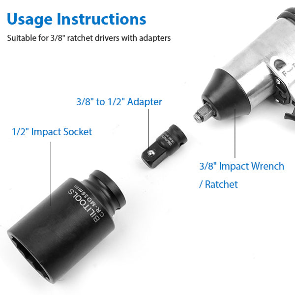 Impact Socket Set - CR-MO Steel - Short Long Combo Options - Heavy Duty for Automotive Repair - Anti-Rust Black Finish - Portable Storage Case