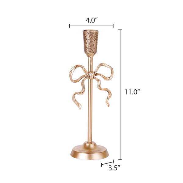 French Style Gold Bow Candle Holder - Elegant Alloy Candelabra Decoration - Short Tall or Two-Piece Set - Christmas Home Décor