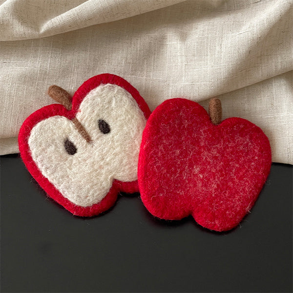 Wool Felt Apple Coasters - 3 Piece Set - Handmade Absorbent Christmas Drink Mats - Holiday Table Decoration