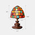 French Vintage Stained Glass Table Lamp - Mediterranean Style - White Ash Wood Base - Resin and Metal Details - Retro Bedside Light