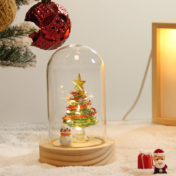 Glass Dome Christmas Table Ornament - Light-Up Wooden Base Decor - Santa and Tree Options - Holiday Gift Decoration