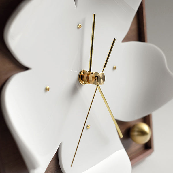 Sakura Blossom Table Clock - Ceramic Petals - Wooden Frame - Gold Accents